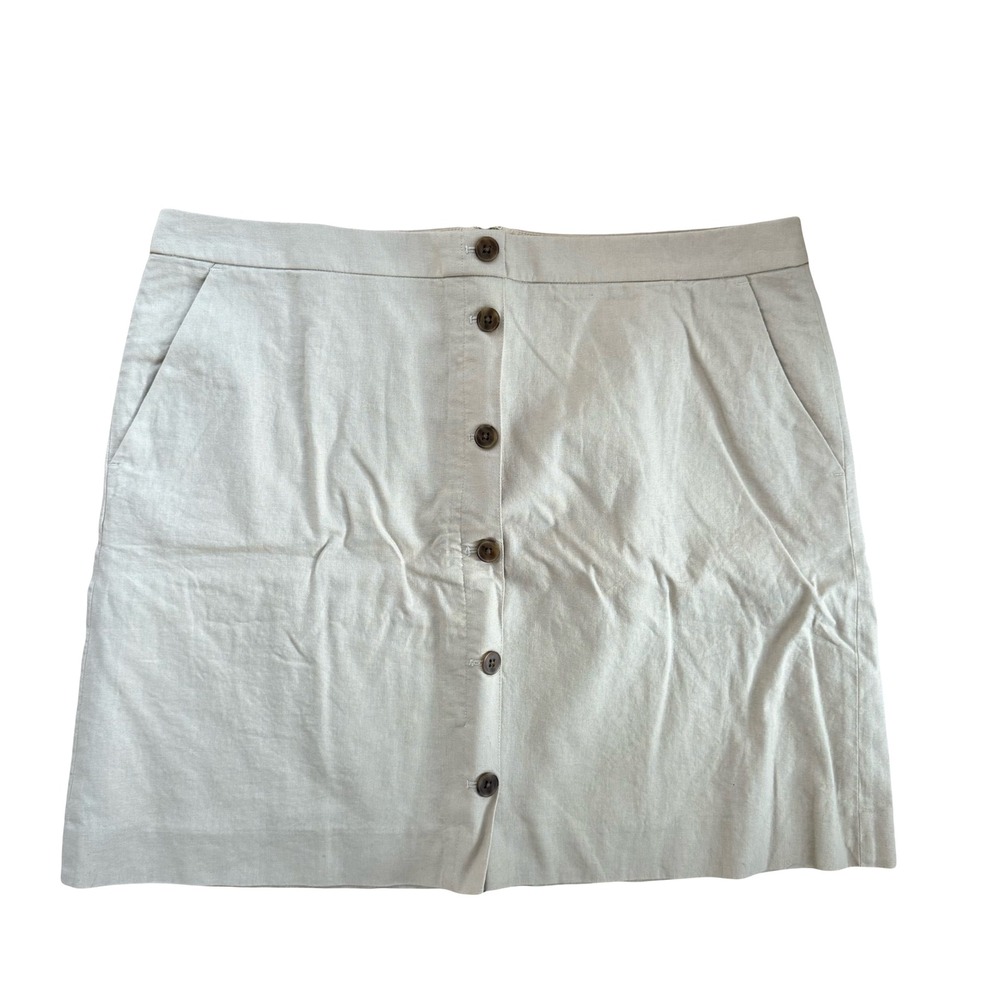 J. Crew Linen Blend Button Front Preppy Classic Mini Skirt Beige Size‎ 16 NEW